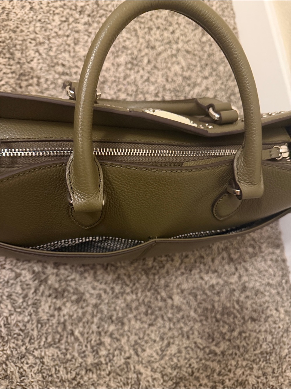 Brighton Studded Olive Green Leather Handbag with Crossbody Strap - Picture 5 of 16